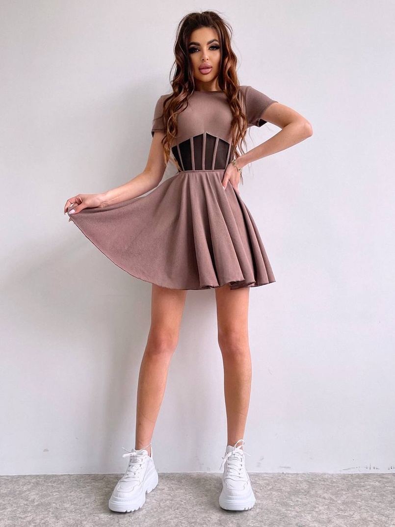 Сукня-міні  з елементами корсету  та спідницею солнцем | PUSHKA SHOP