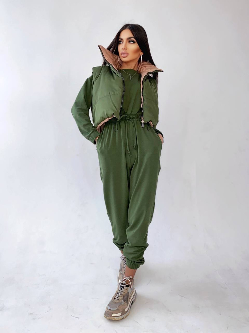 Комплект: комфортный трикотажный комбинезон   укорочённый двухсторонний жилет  Комплект: комфортный трикотажный комбинезон   укорочённый двухсторонний жилет  | PUSHKA SHOP