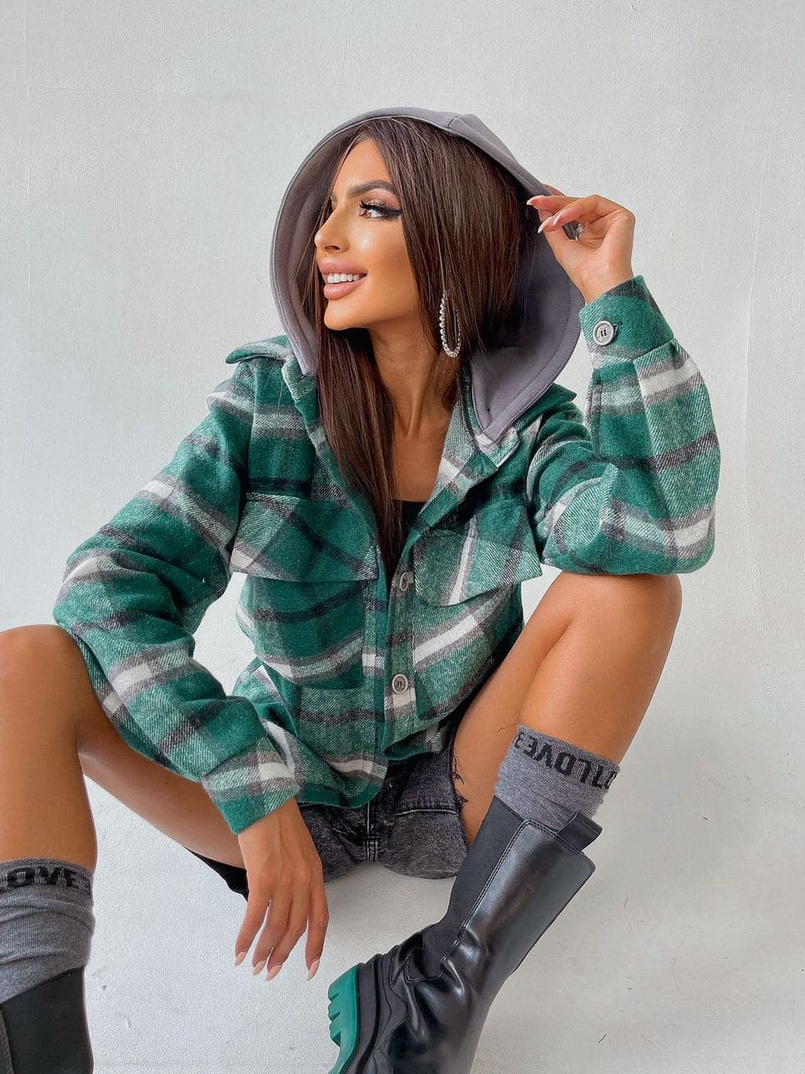 Кашемировая рубашка в клетку с капюшоном  | PUSHKA SHOP