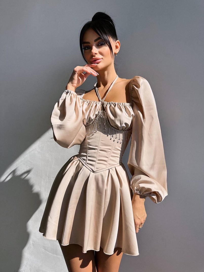 Сукня з корсетом, декорованим бахромою зі страз Ручна робота Сукня з корсетом, декорованим бахромою зі страз Ручна робота | PUSHKA SHOP