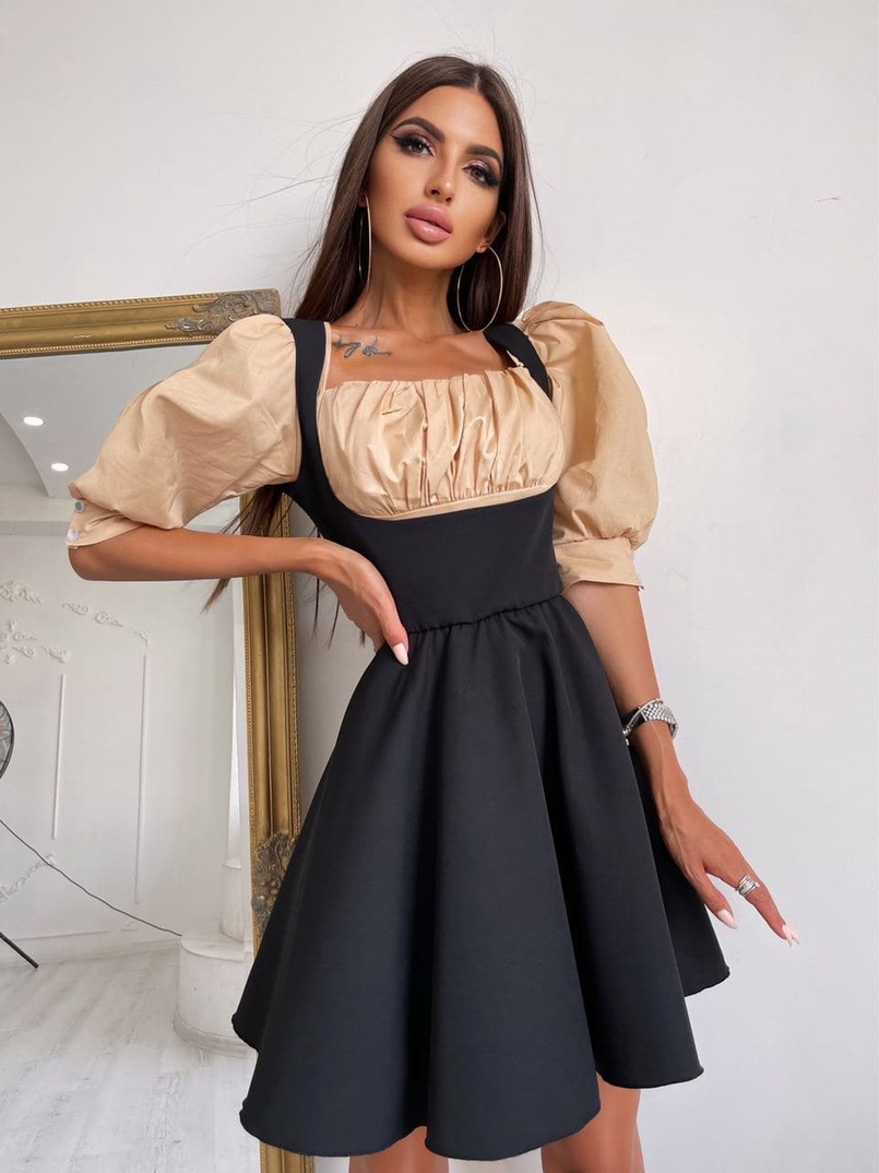 Платье с объемными рукавами из хлопка Платье с объемными рукавами из хлопка | PUSHKA SHOP