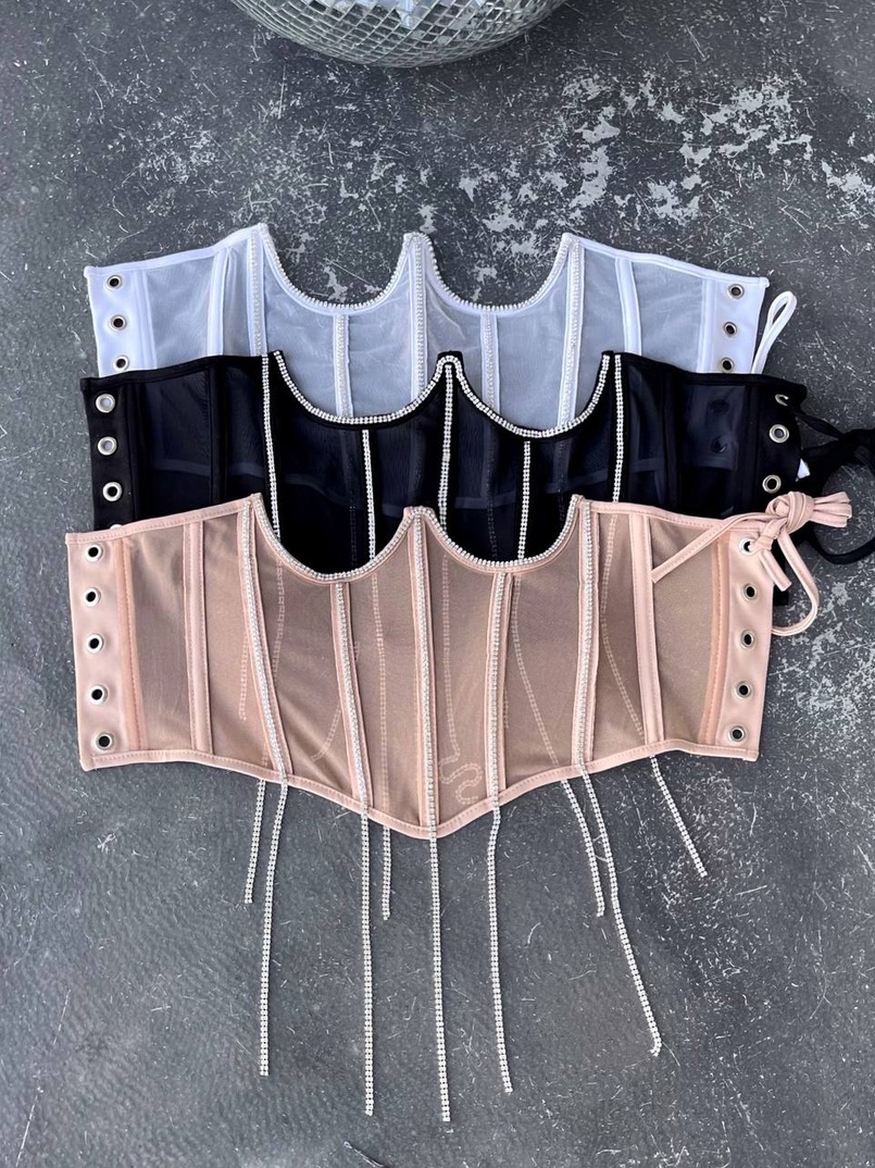 Корсет на кісточках зі шнурівкою, декорований стразами Ручна робота! | PUSHKA SHOP