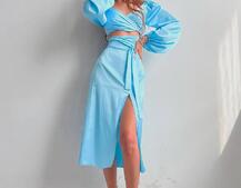 Шелковый комплект: топ с завязками на талии + юбка миди с разрезом  | PUSHKA SHOP