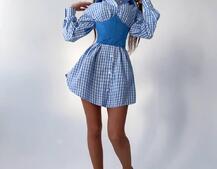 Платье-рубашка в клетку с корсетом на косточках со шнуровкой | PUSHKA SHOP