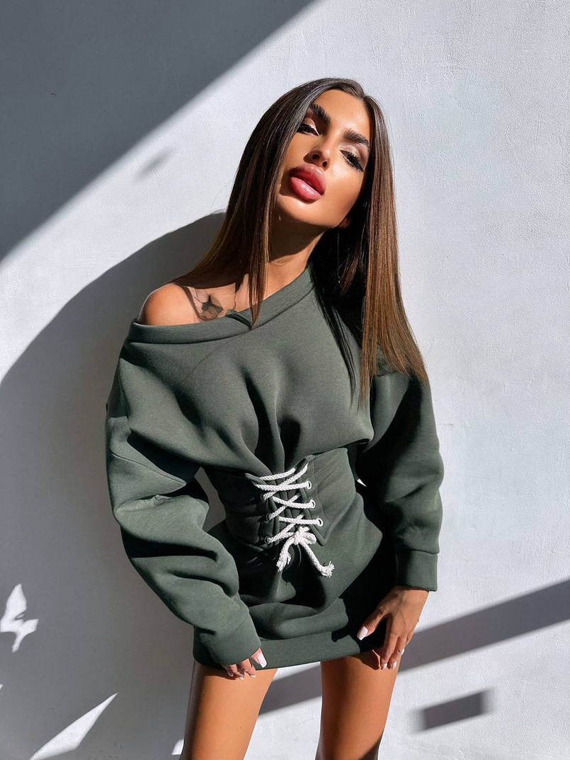 Тепле затишне худі over-size на флісі + корсет на шнурівці Можна носити з корсетом та без | PUSHKA SHOP