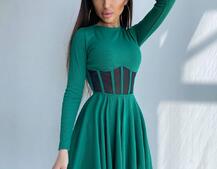 Приталена сукня з корсетною вставкою та спідницею-сонцем | PUSHKA SHOP