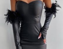 Сукня міні, декорована натуральними пір'ям | PUSHKA SHOP