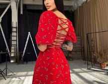 Платье миди со шнуровкой на спинке  Платье миди со шнуровкой на спинке  | PUSHKA SHOP