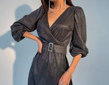 Блестящее платье с широким поясом   Блестящее платье с широким поясом   | PUSHKA SHOP