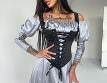 Шелковое платье + атласный корсет на шнуровке Шелковое платье + атласный корсет на шнуровке | PUSHKA SHOP