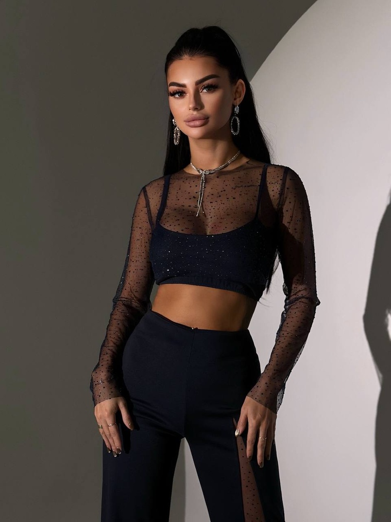 Комплект: топ + штани із сіткою зі стразами  | PUSHKA SHOP