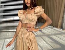 Комплект из хлопка: топ с завязками на груди + юбка-миди с разрезом Комплект из хлопка: топ с завязками на груди + юбка-миди с разрезом | PUSHKA SHOP