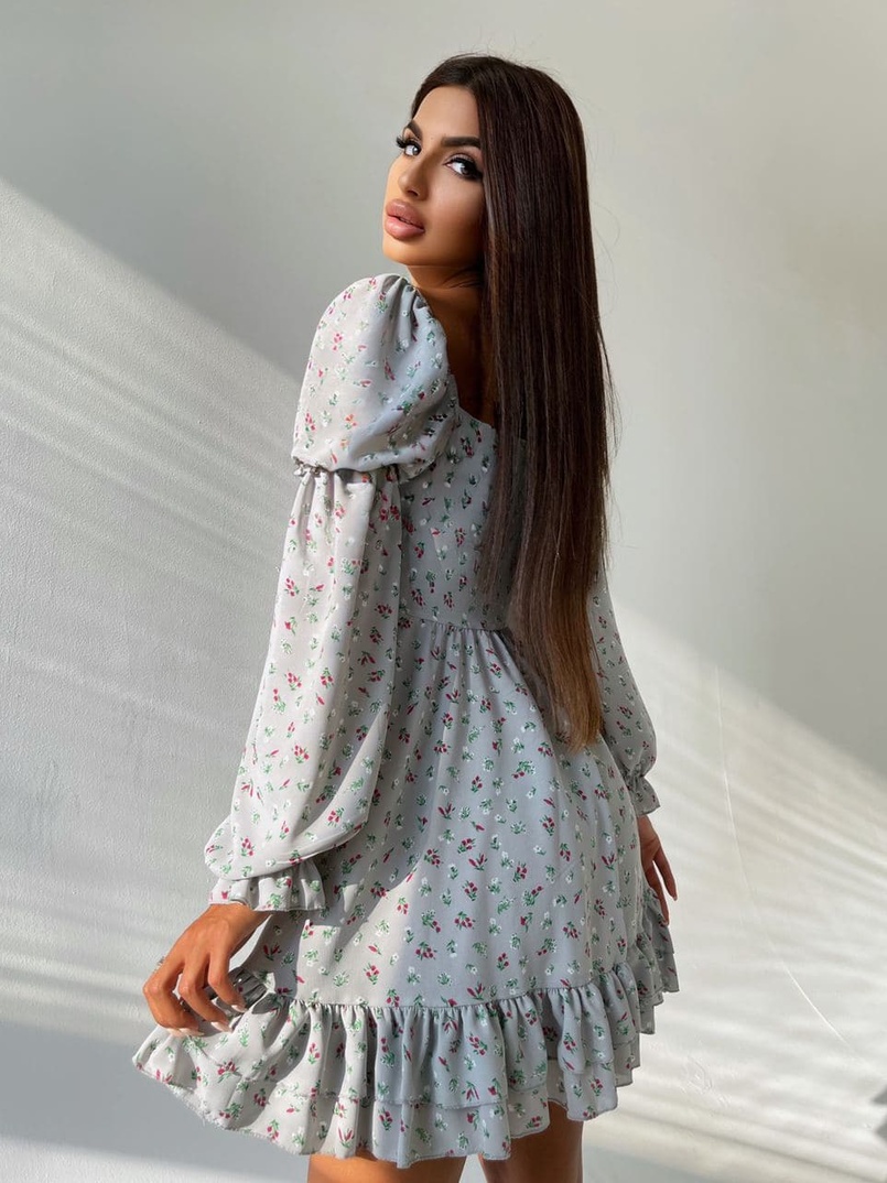 Цветочное платье-бюстье с чашечками и пышной юбкой с оборками Цветочное платье-бюстье с чашечками и пышной юбкой с оборками | PUSHKA SHOP