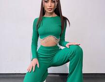 Комплект : штани кльош і топ , декорований бахромою зі страз Ручна робота | PUSHKA SHOP