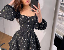 Лялькова сукня з пишною спідницею та корсетним верхом з ніжним квітковим принтом  | PUSHKA SHOP