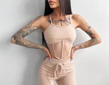 Трикотажный комплект: корсетный топ на косточках + леггинсы | PUSHKA SHOP