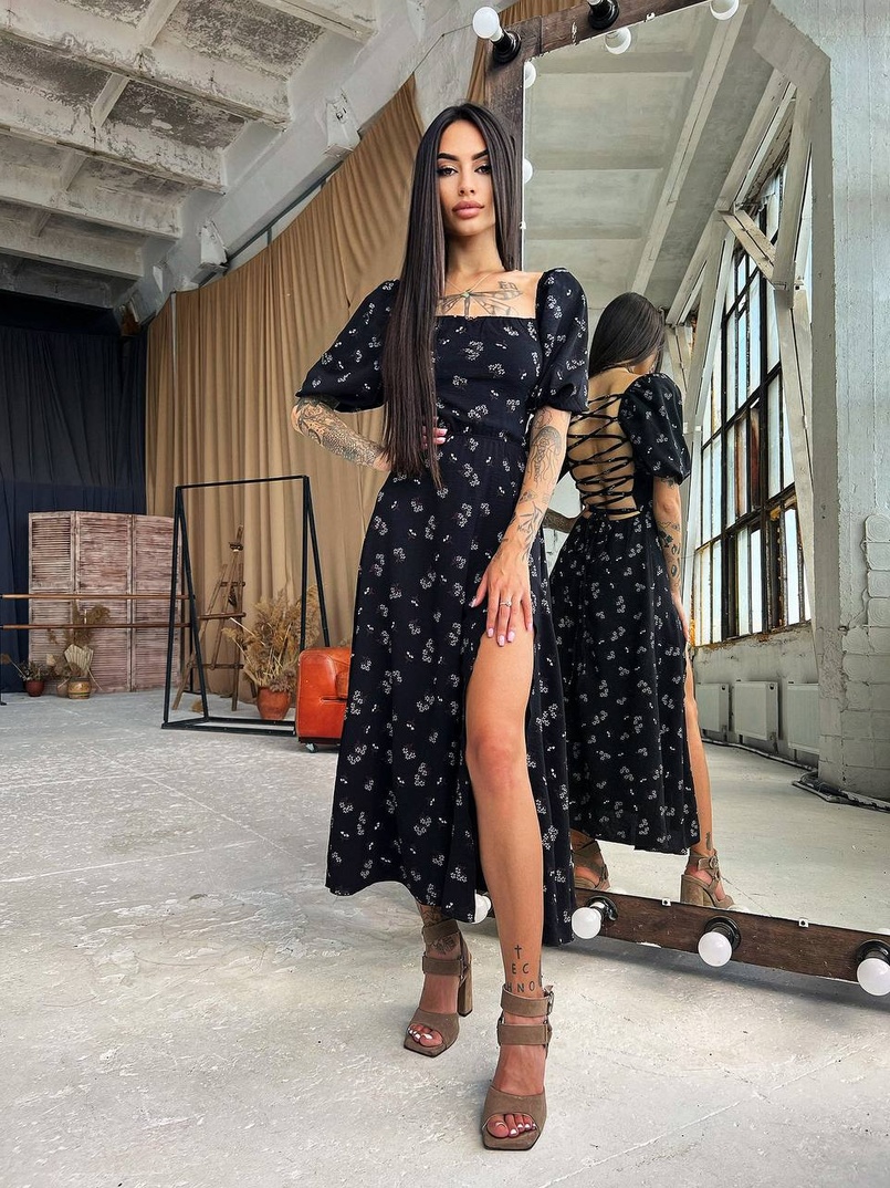 Платье миди со шнуровкой на спинке  | PUSHKA SHOP