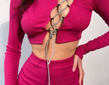 Комплект : штани кльош і топ декорований шнурком зі стразами  | PUSHKA SHOP