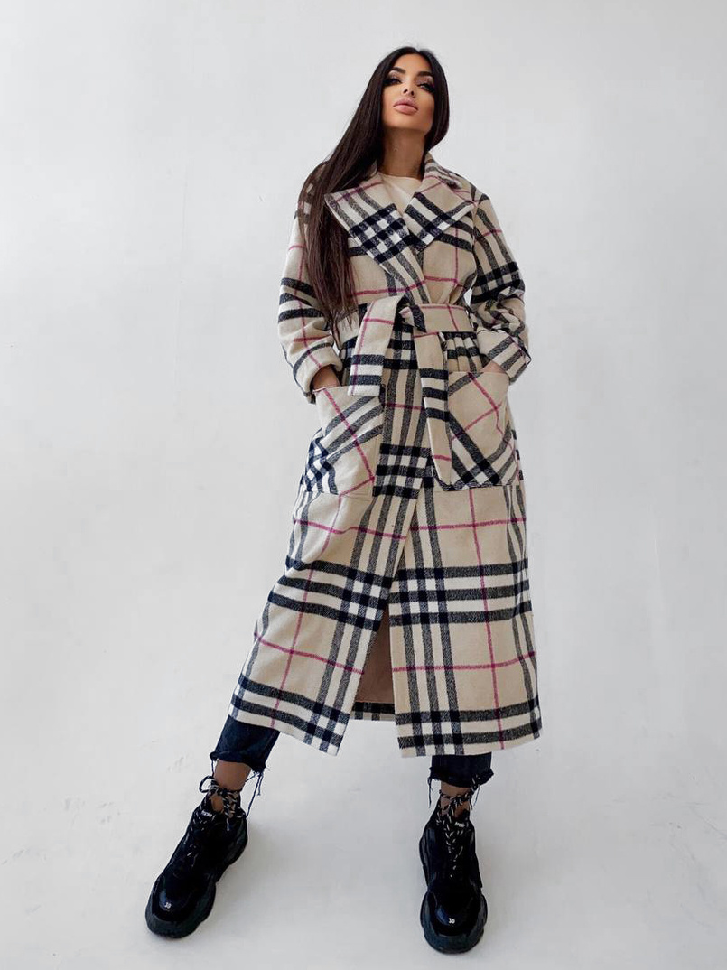 Кашемировое пальто в клетку на подкладке | PUSHKA SHOP