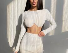 Трикотажный комплект: топ с чашечками push up + юбка миди с разрезом Трикотажный комплект: топ с чашечками push up + юбка миди с разрезом | PUSHKA SHOP