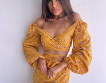 Квітковий комплект: топ із зав'язками на талії + спідниця міді з розрізом | PUSHKA SHOP