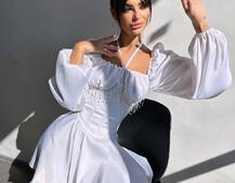 Сукня з корсетом, декорованим бахромою зі страз Ручна робота  Сукня з корсетом, декорованим бахромою зі страз Ручна робота  | PUSHKA SHOP