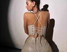 Сяючий комплект: корсет + спідниця міні з драпіруванням   | PUSHKA SHOP