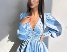 Атласна сукня з пишною подвійною спідницею та об‘ємними рукавами Атласна сукня з пишною подвійною спідницею та об‘ємними рукавами | PUSHKA SHOP