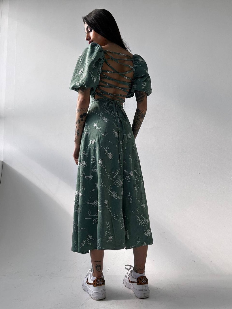 Платье миди со шнуровкой на спинке  Платье миди со шнуровкой на спинке  | PUSHKA SHOP