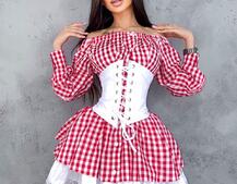 Хлопковое платье в клетку с подъюбником и корсетом из эко-кожи Хлопковое платье в клетку с подъюбником и корсетом из эко-кожи | PUSHKA SHOP