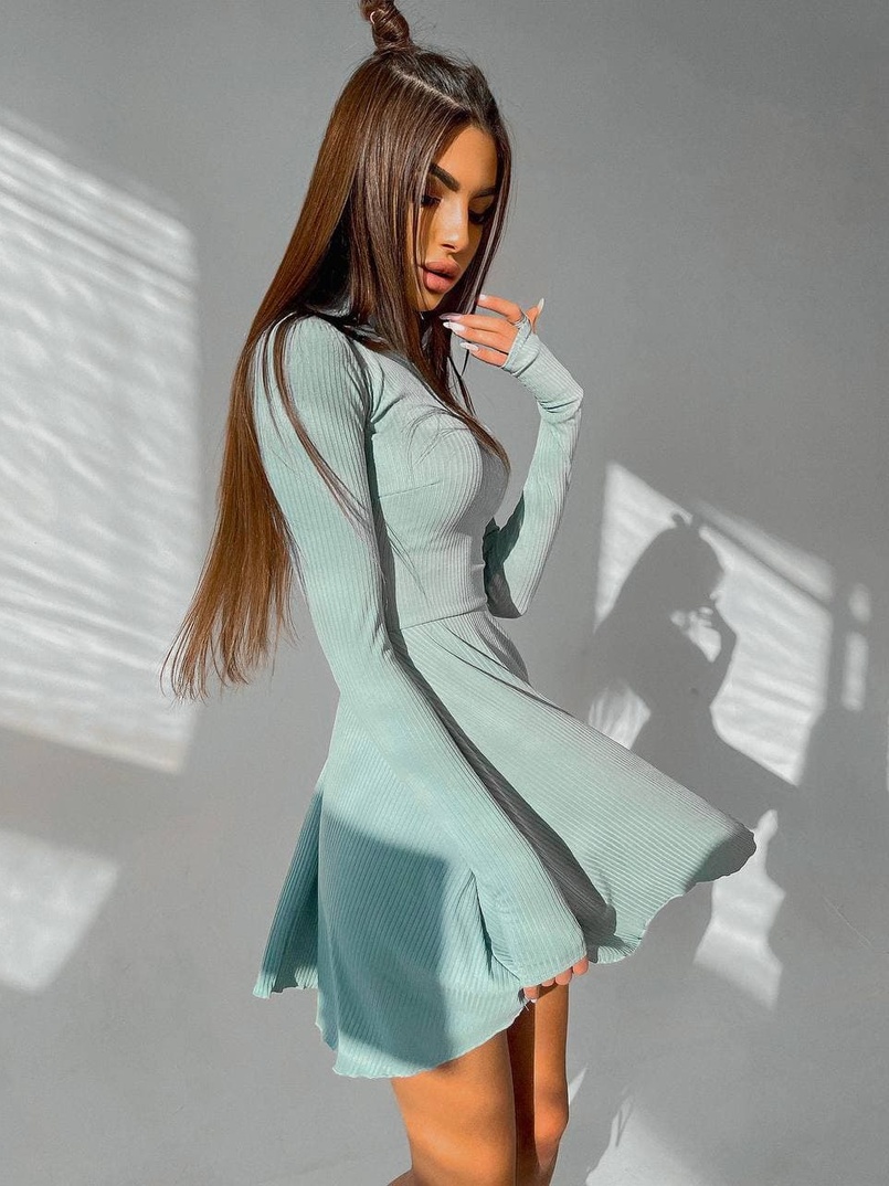 Приталенное трикотажное платье с высоким горлом Приталенное трикотажное платье с высоким горлом | PUSHKA SHOP