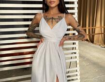 Блестящее платье-макси с разрезом   | PUSHKA SHOP