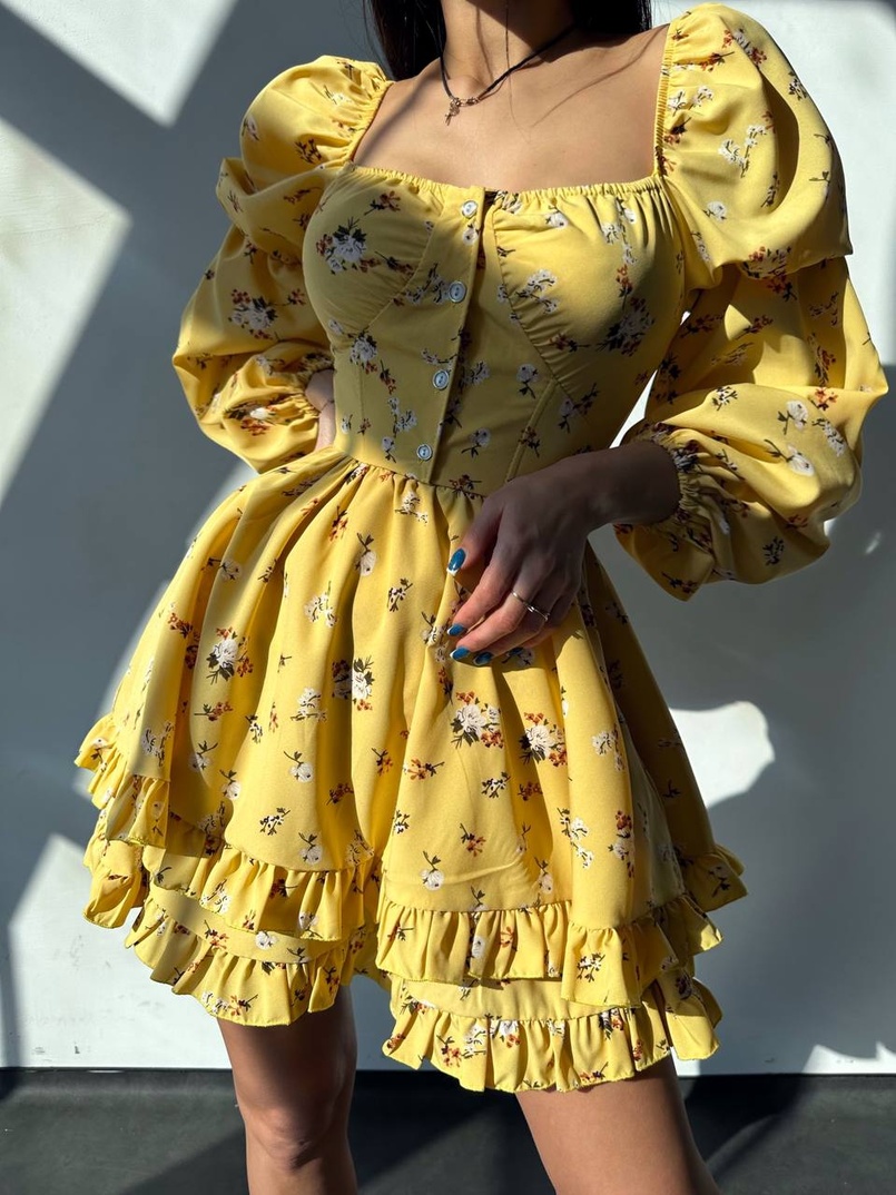 Лялькова сукня з пишною спідницею та корсетним верхом з ніжним квітковим принтом  | PUSHKA SHOP