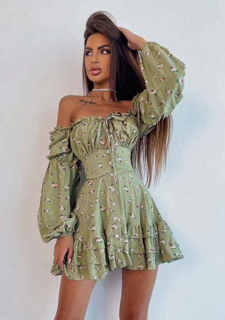 Сукня з квітковим принтом з воланами на ґудзиках  | PUSHKA SHOP