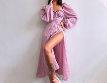 Муслінова сукня -міді з розрізом на ніжці Муслінова сукня -міді з розрізом на ніжці | PUSHKA SHOP