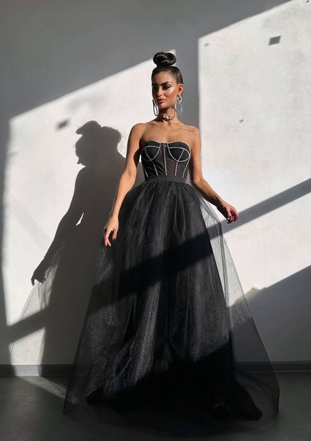 Комплект: корсет бюстьє декорований стразами + пишна спідниця максі  Ручна робота  | PUSHKA SHOP