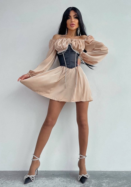 Приталена сукня з шовку  + корсет декорований стразами  Ручна робота  | PUSHKA SHOP