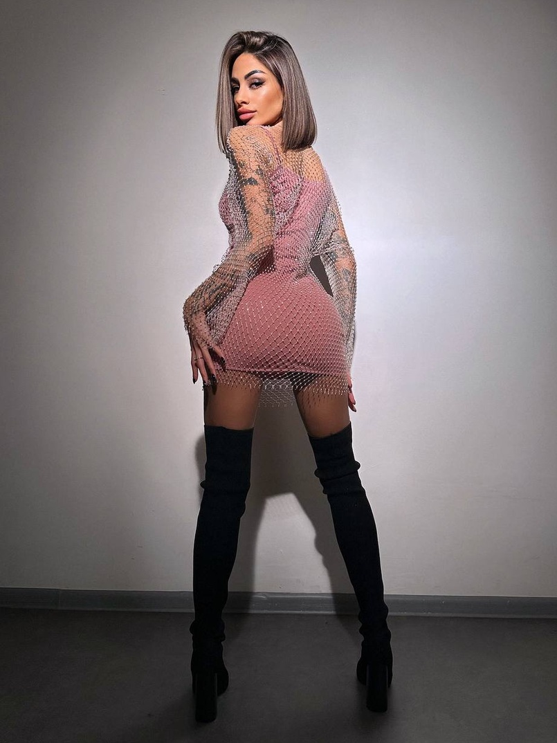 Сукня із сітки зі стразами на трикотажній підкладці  | PUSHKA SHOP