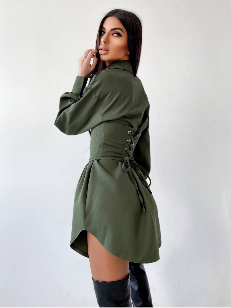 Платье-рубашка с корсетом на косточках со шнуровкой Платье-рубашка с корсетом на косточках со шнуровкой | PUSHKA SHOP