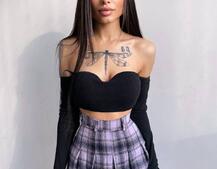 Комплект: трикотажный топ с чашечками push up + юбка в складку   Комплект: трикотажный топ с чашечками push up + юбка в складку   | PUSHKA SHOP