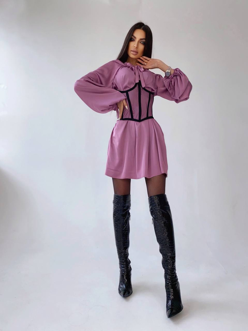 Комплект: шелковое платье на завязках с прозрачным бельевым корсетом на шнуровке Комплект: шелковое платье на завязках с прозрачным бельевым корсетом на шнуровке | PUSHKA SHOP