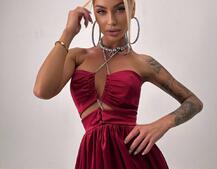 Атласна сукня максі із шнуром зі стразами  | PUSHKA SHOP