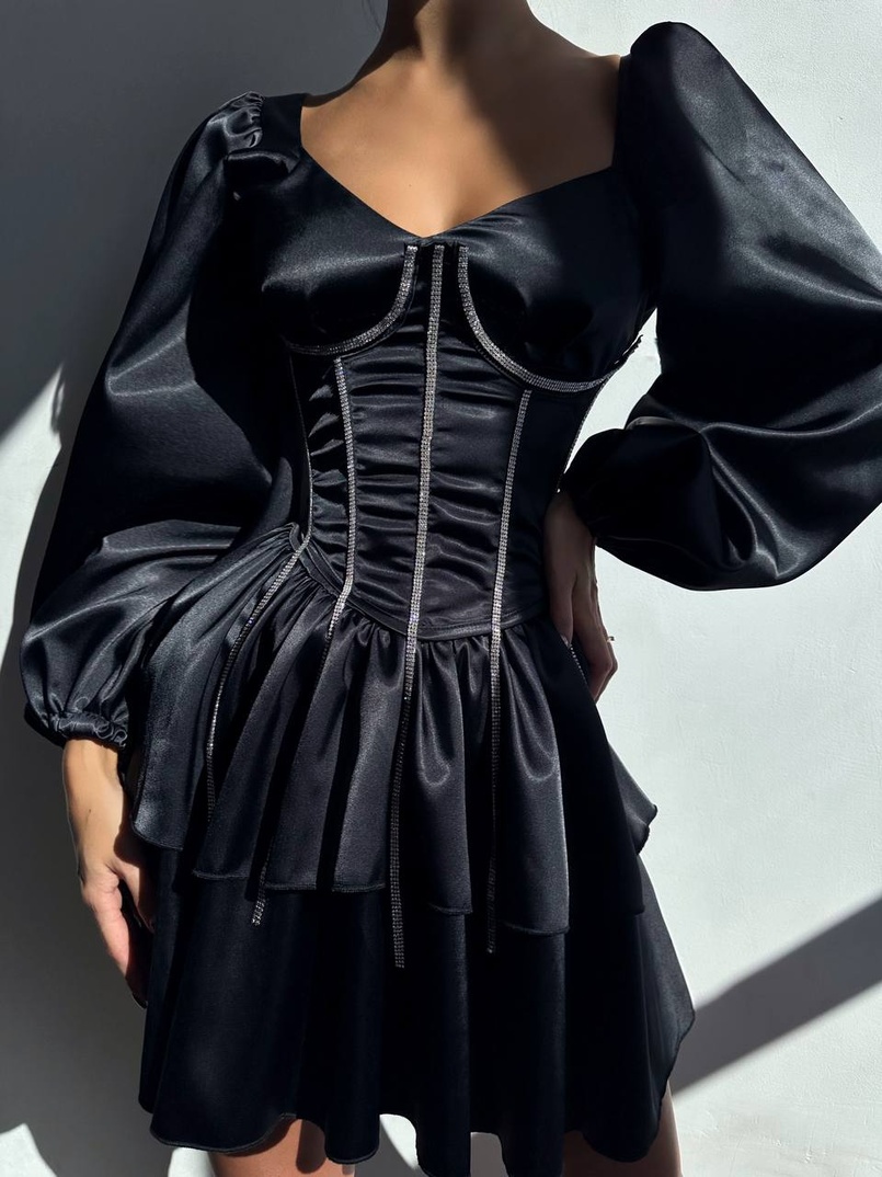 Сукня з корсетом, декорованим стразами  Ручна робота  | PUSHKA SHOP