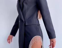 Приталена сукня-піджак, декорована бахромою зі страз | PUSHKA SHOP