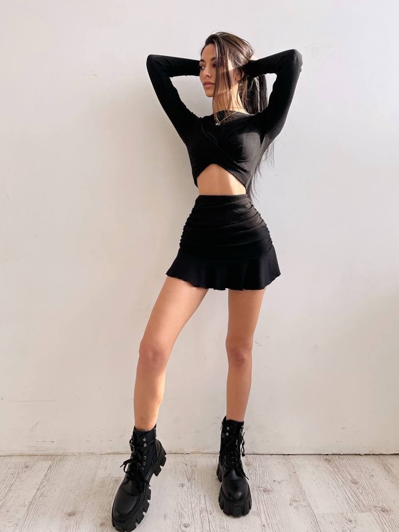 Трикотажный комплект: топ + юбка со сборкой   | PUSHKA SHOP