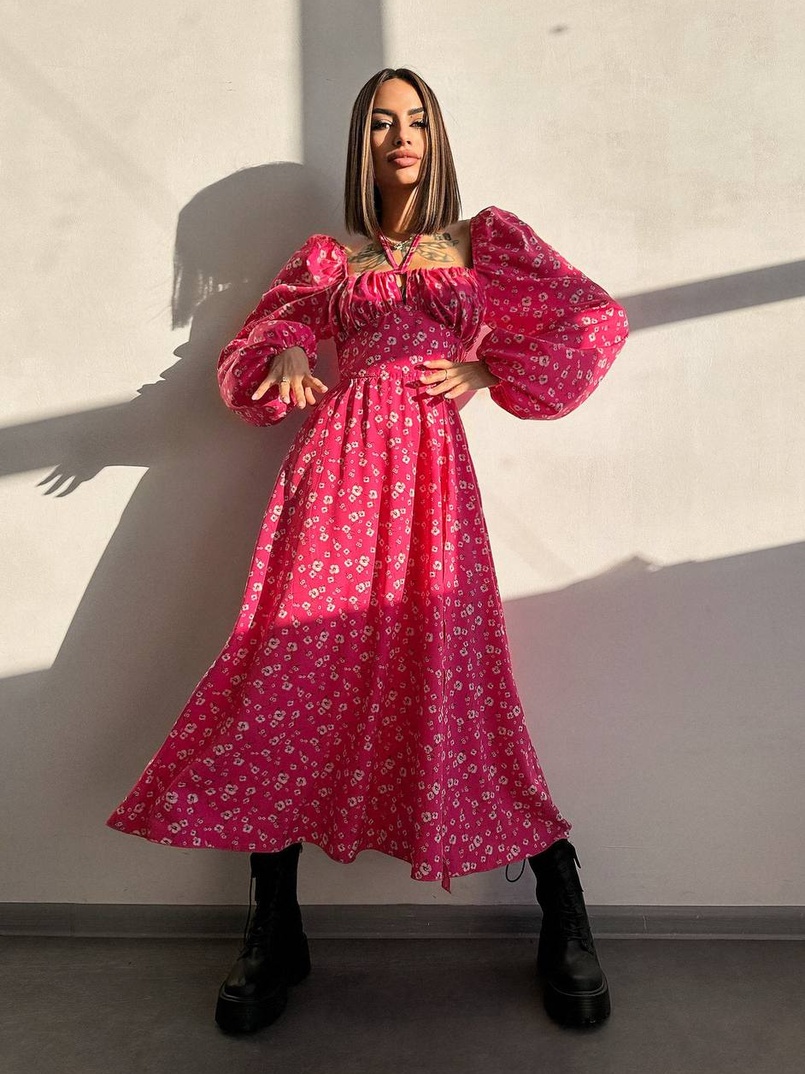 Улюблена сукня-міді зі шнурівкою на талії  | PUSHKA SHOP