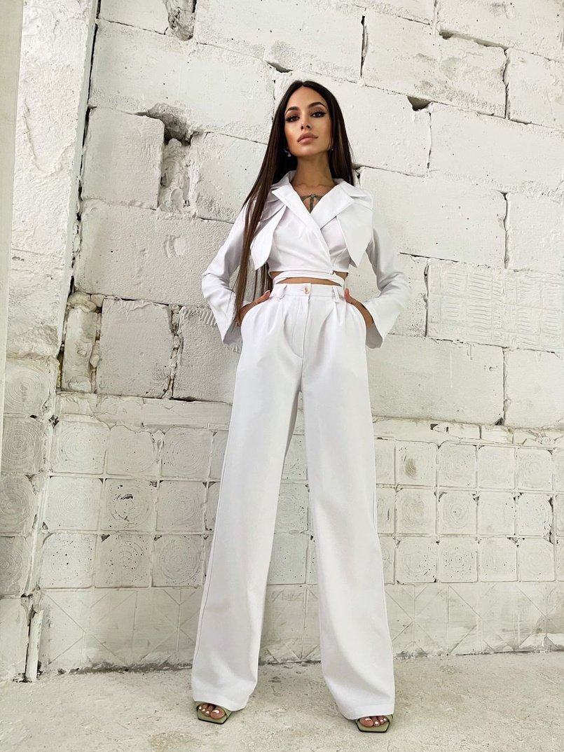 Комплект: укорочённый пиджак с завязками на талии + брюки Комплект: укорочённый пиджак с завязками на талии + брюки | PUSHKA SHOP