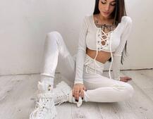 Трикотажный комплект: топ со шнуровкой + леггинсы Трикотажный комплект: топ со шнуровкой + леггинсы | PUSHKA SHOP