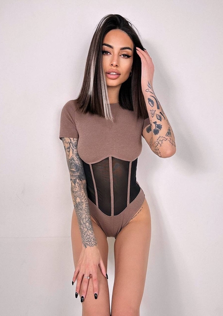 Трикотажне боді з сітчастою вставкою | PUSHKA SHOP
