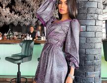 Платье-мини с широким поясом из голографического трикотажа с люрексом Платье-мини с широким поясом из голографического трикотажа с люрексом | PUSHKA SHOP